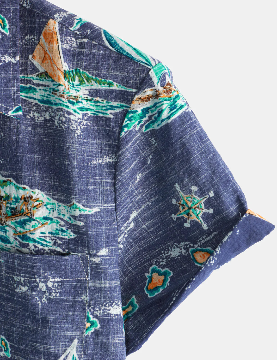 Camisa de algodón Navy Blue Hawaiian Islands Cruise Beach Button Up Pocket Summer de manga corta Aloha para hombre
