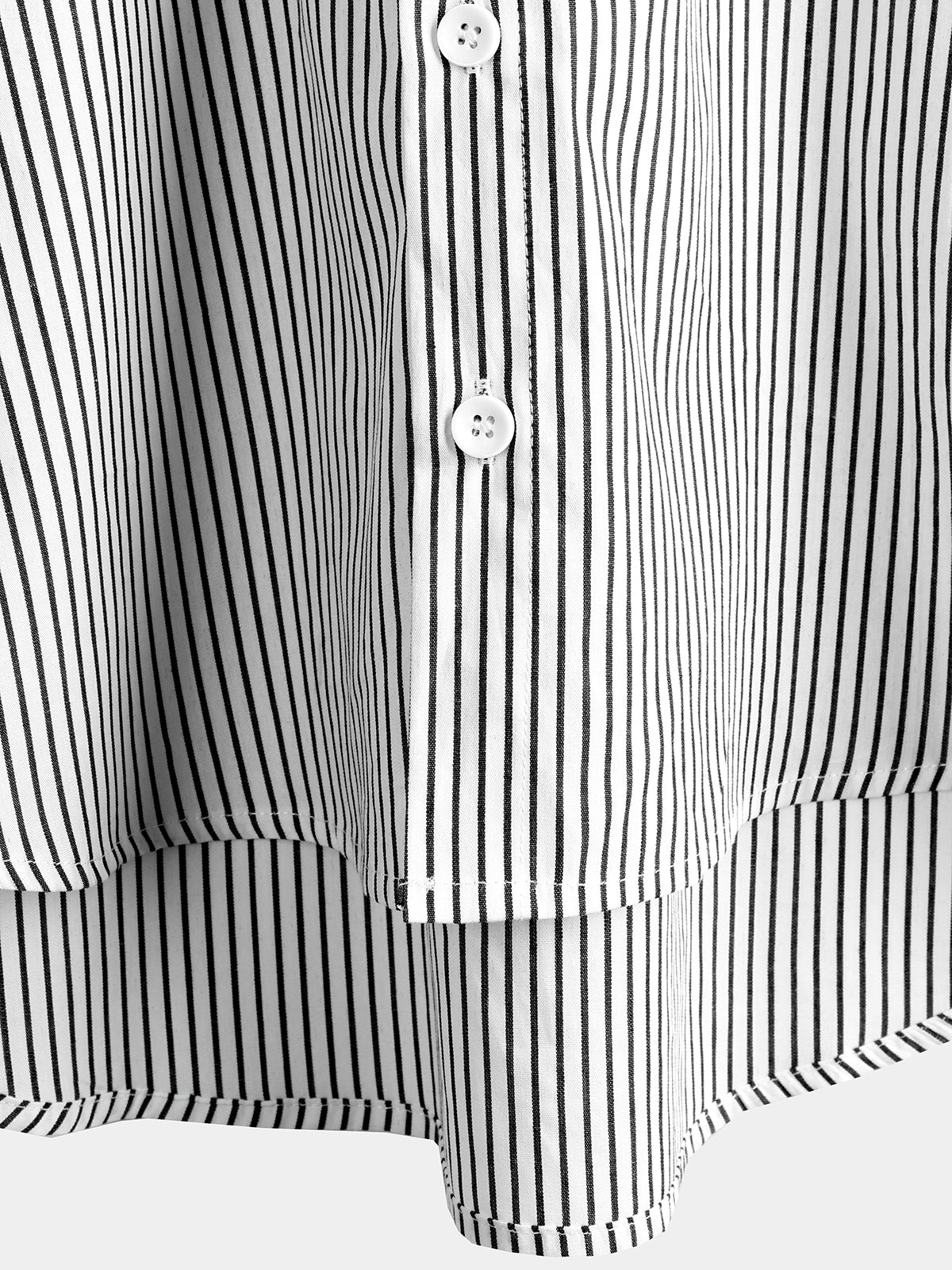 Camisa de algodón a rayas Stand Collar de manga corta para hombre