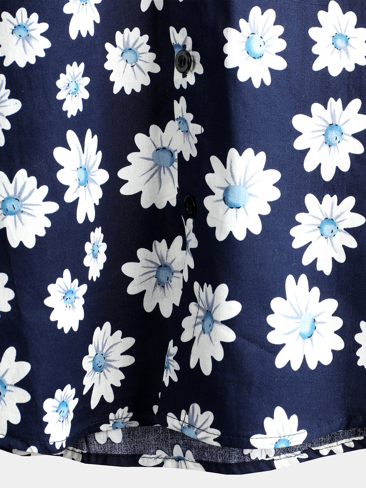 Camisa Navy Blue Daisy Hawaiian de manga corta para hombre