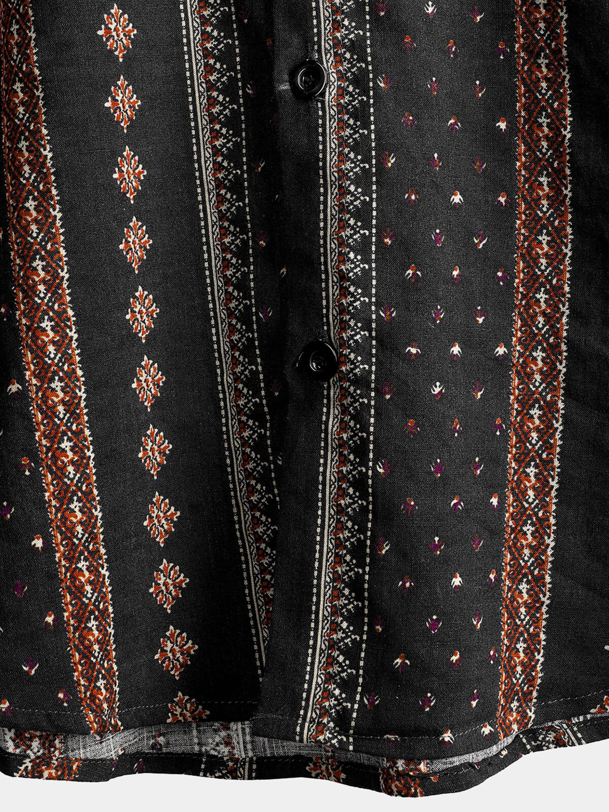 Camisa retro Black a rayas estampado Button Up 70s vintage de manga corta Western para hombre