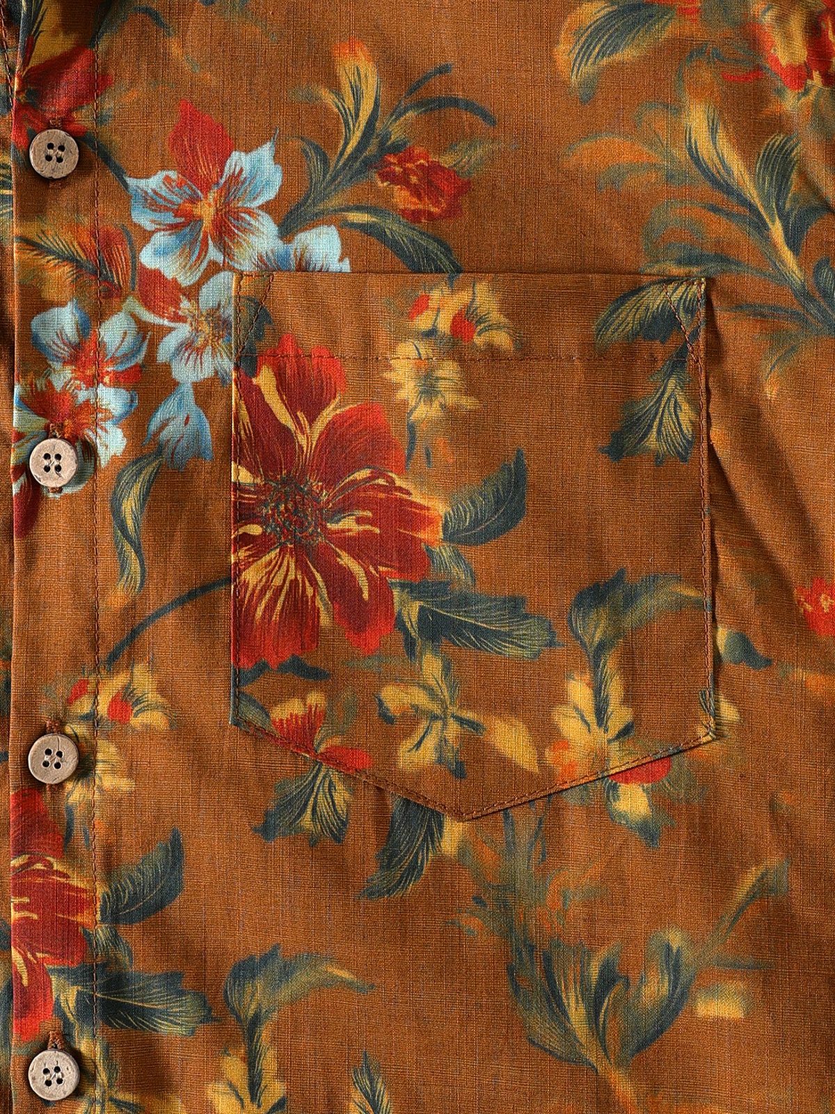 Camisa vintage Flower estampado de manga corta con botones transpirable Cool para hombre