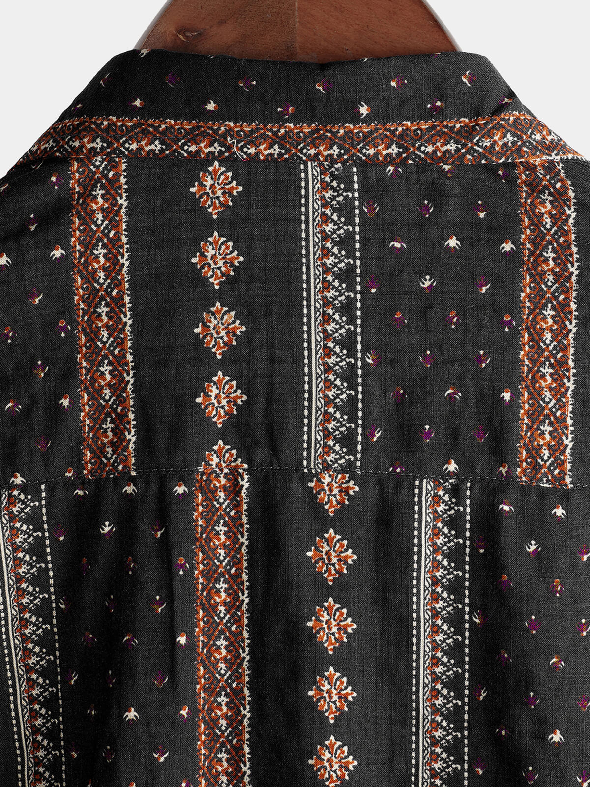 Camisa retro Black a rayas estampado Button Up 70s vintage de manga corta Western para hombre
