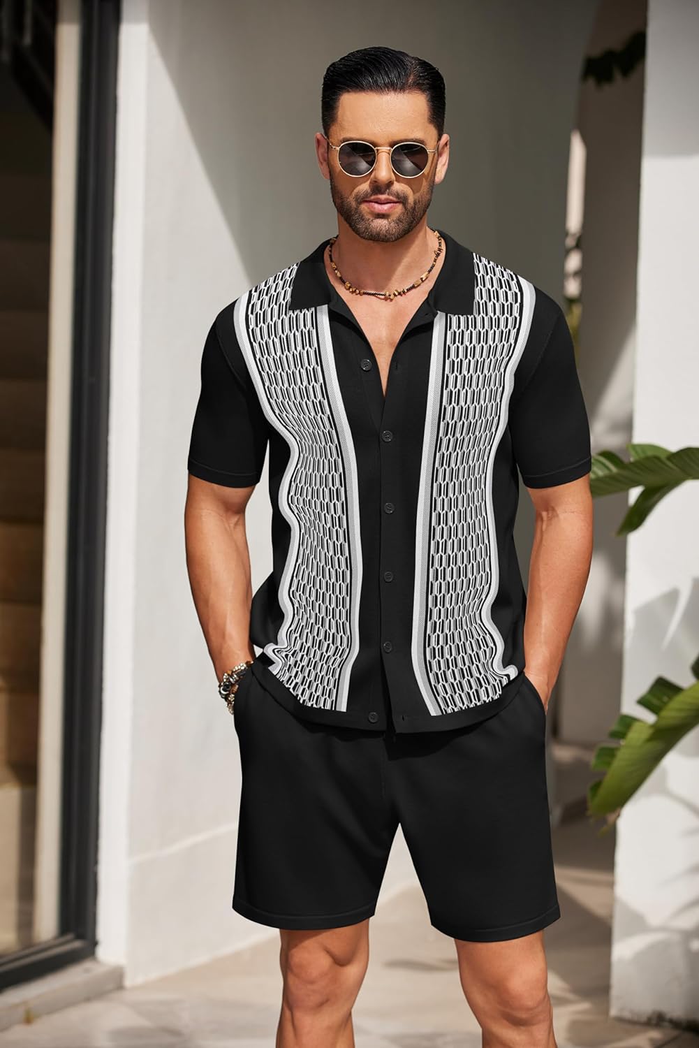 Shorts vintage Inspired Black tejido Shorcamiseta & Set para hombre