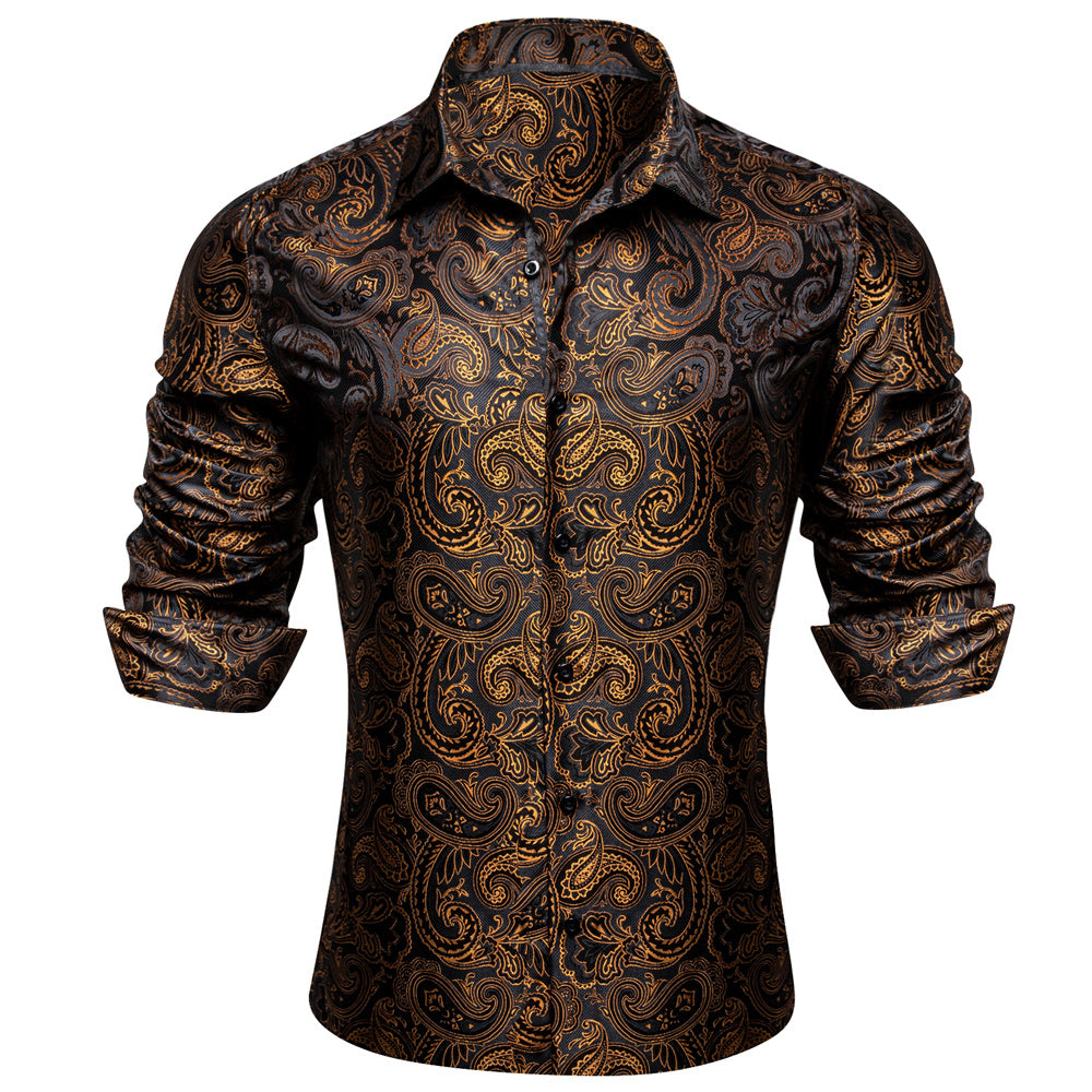 Camisa Gold casual for Men Paisley de manga larga con botones camisa