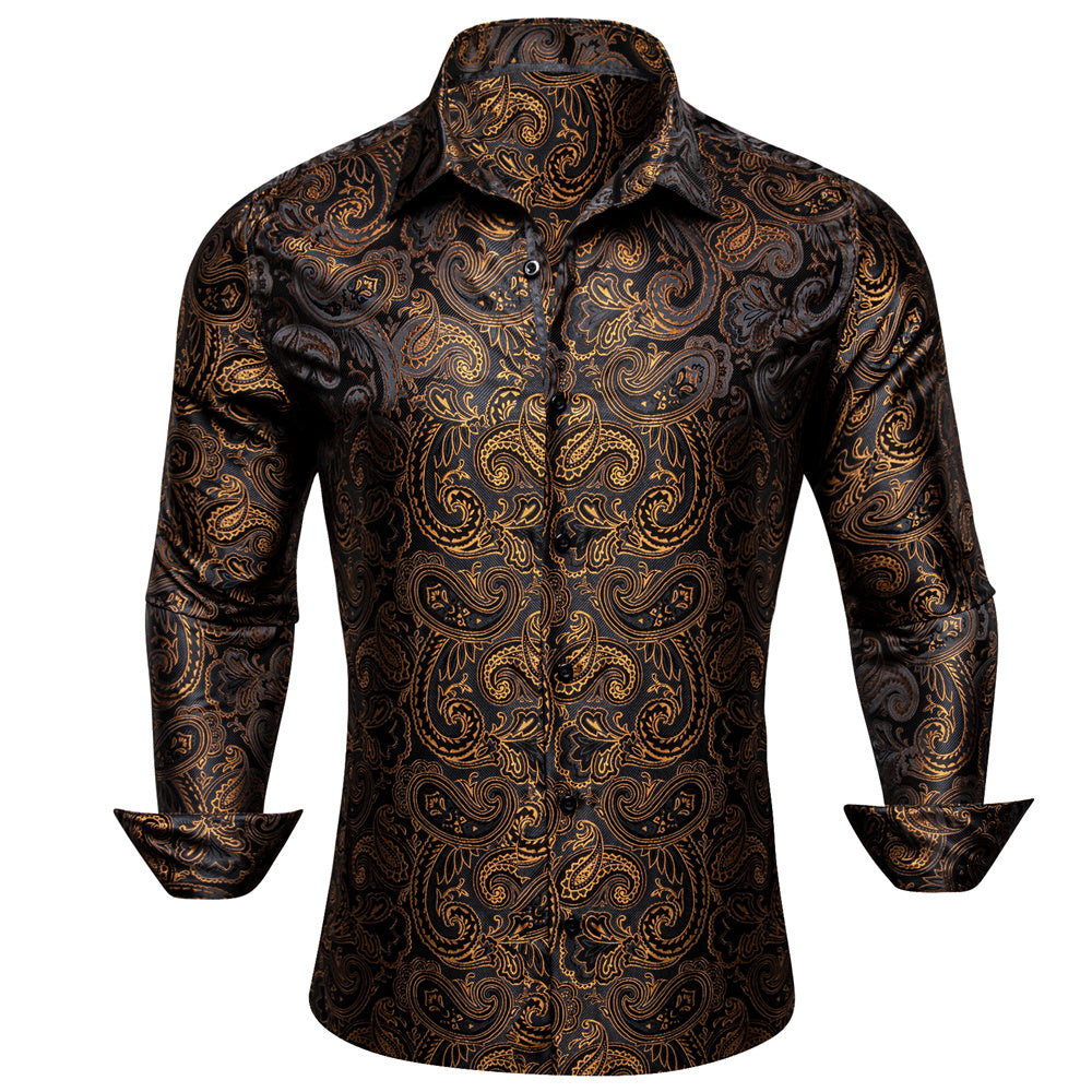 Camisa Gold casual for Men Paisley de manga larga con botones camisa