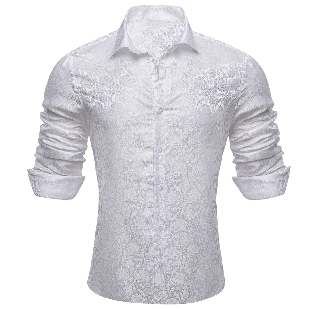 Camisa Mens White de chalecoir Paisley seda de manga larga con botones camisa