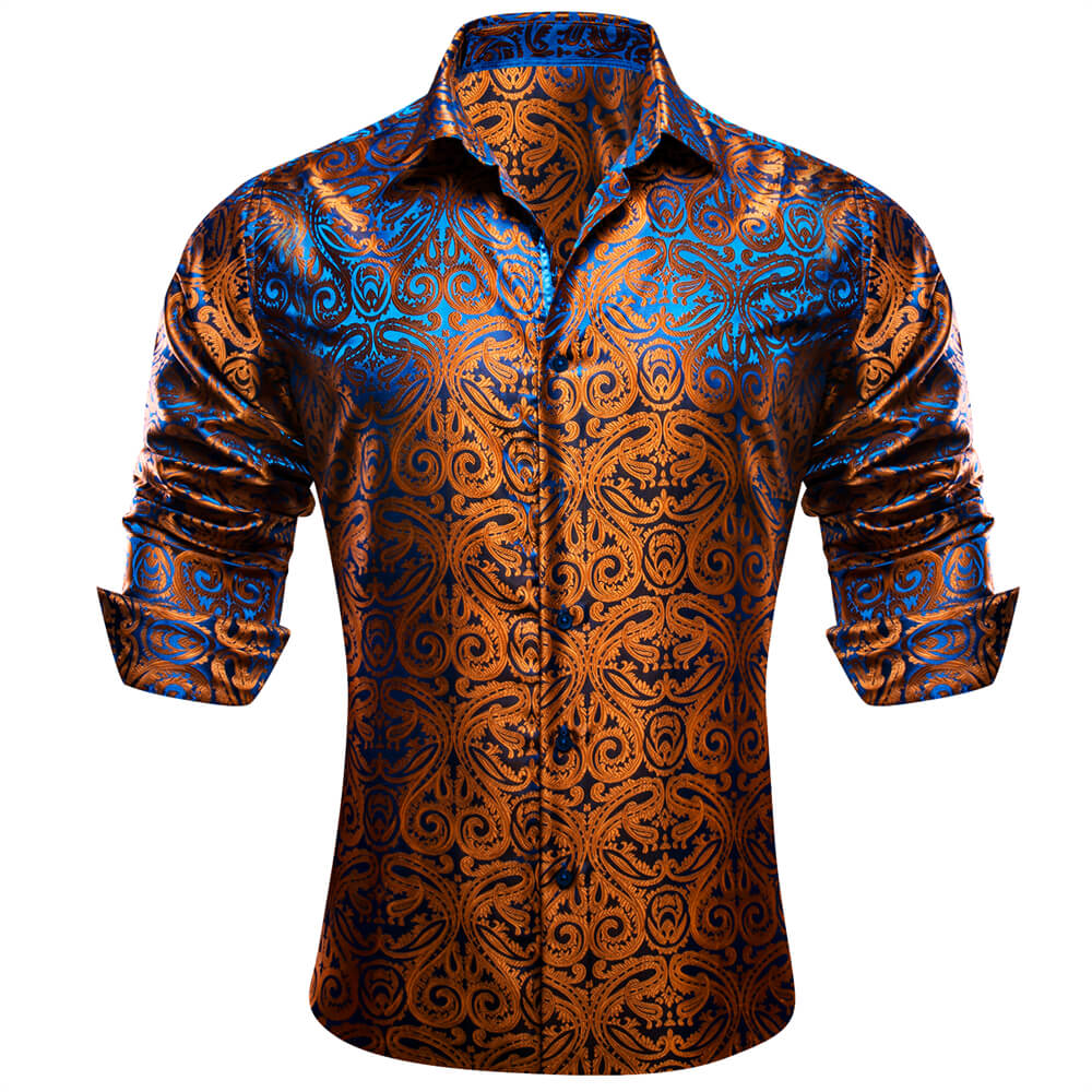 Camisa Copper Paisley con botones casual seda de manga larga camisa de chalecoir