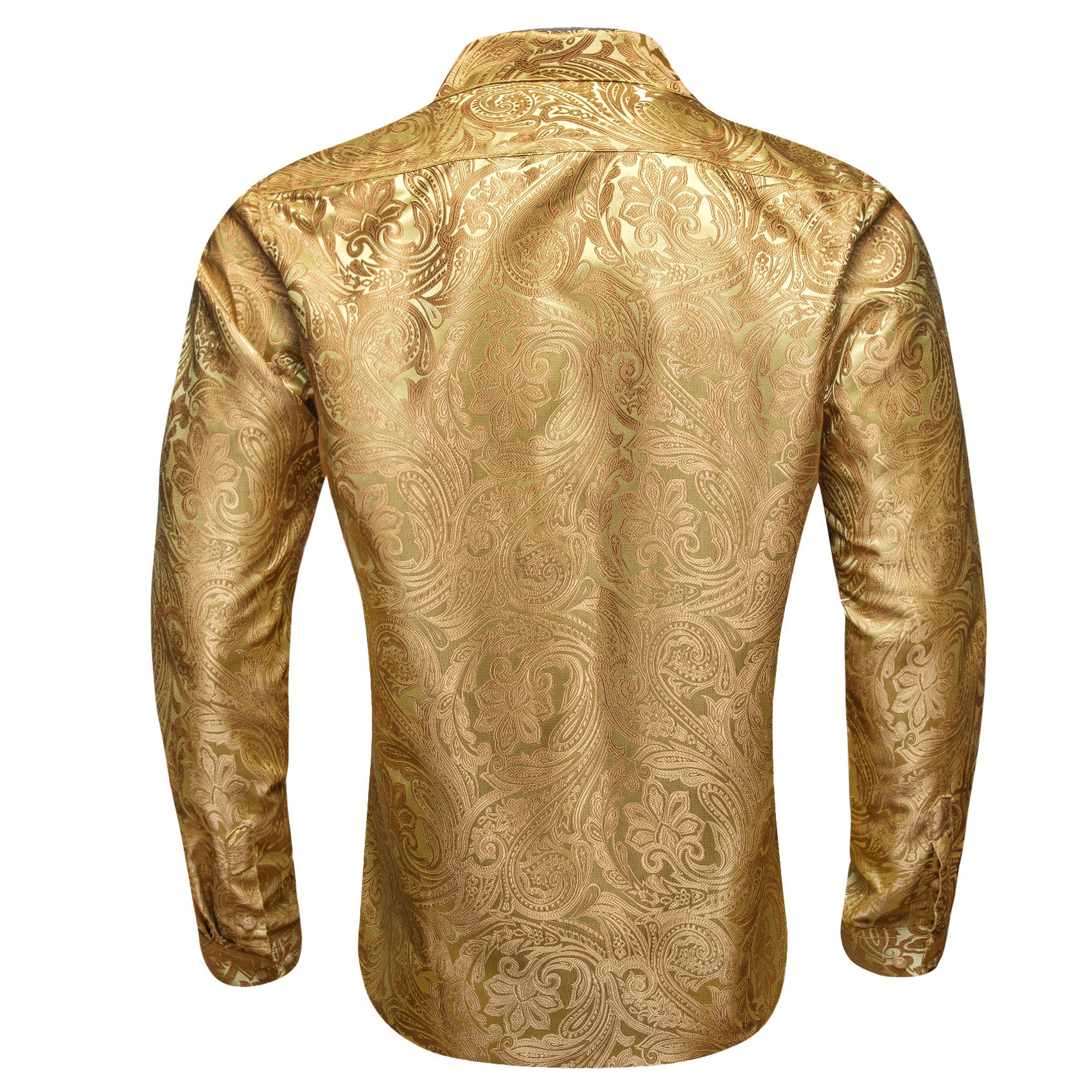 Camisa Mens Gold de chalecoir Paisley seda de manga larga con botones formal camisas