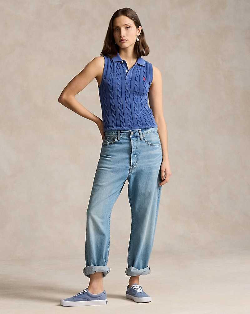 Camisa Polo Ralph Lauren Cable-Knit Cropped Mujer Azules | SULNQHY-37 - vista 3