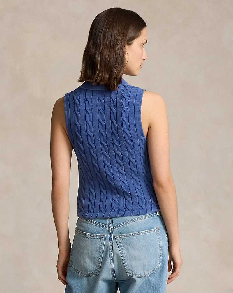 Camisa Polo Ralph Lauren Cable-Knit Cropped Mujer Azules | SULNQHY-37 - vista 4