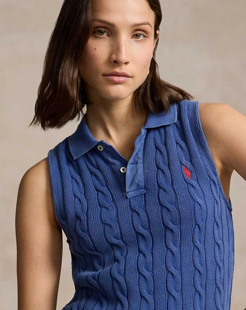 Camisa Polo Ralph Lauren Cable-Knit Cropped Mujer Azules | SULNQHY-37 - vista 5