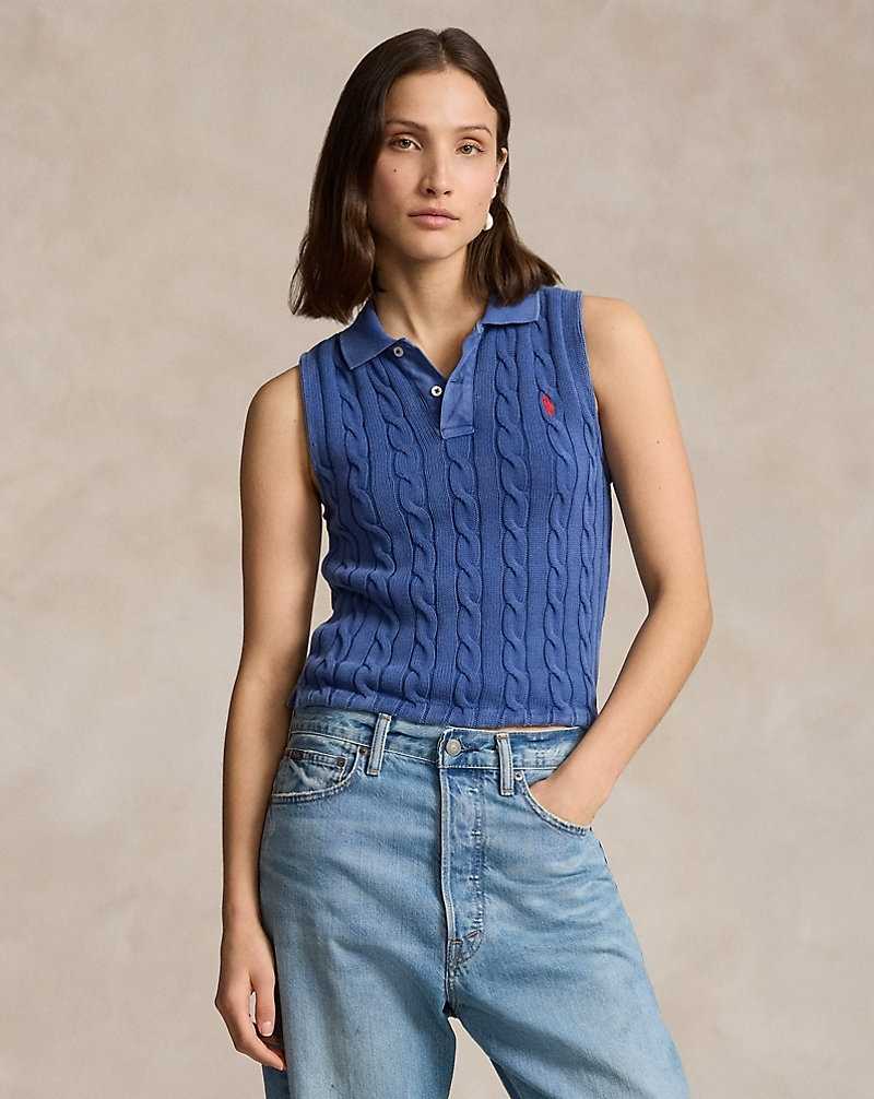 Camisa Polo Ralph Lauren Cable-Knit Cropped Mujer Azules | SULNQHY-37 - vista 1