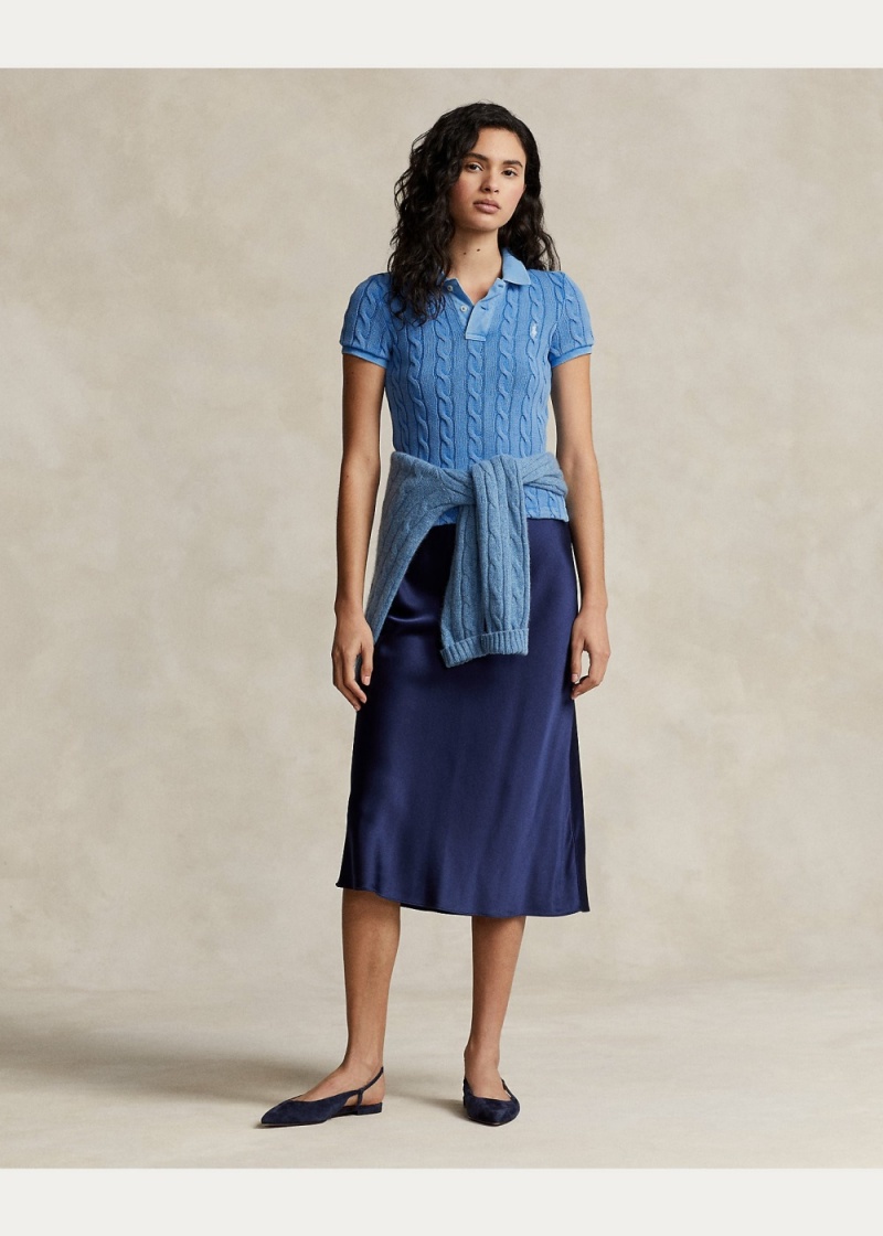 Camisa Polo Cable-Knit Mujer Azules | OMYI14582 - vista 3