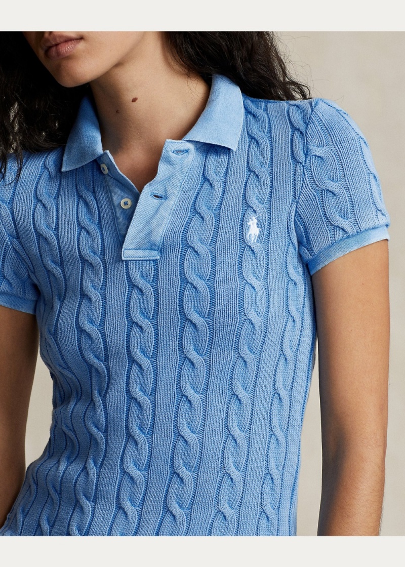 Camisa Polo Cable-Knit Mujer Azules | OMYI14582 - vista 5