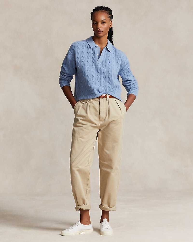 Camisa Polo Ralph Lauren Cable-Knit Wool-Cashmere Mujer Chambray Melange | KQXRBOE-98 - vista 3