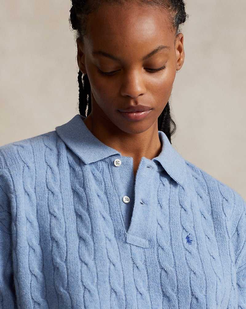 Camisa Polo Ralph Lauren Cable-Knit Wool-Cashmere Mujer Chambray Melange | KQXRBOE-98 - vista 5