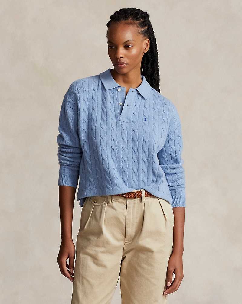Camisa Polo Ralph Lauren Cable-Knit Wool-Cashmere Mujer Chambray Melange | KQXRBOE-98 - vista 1