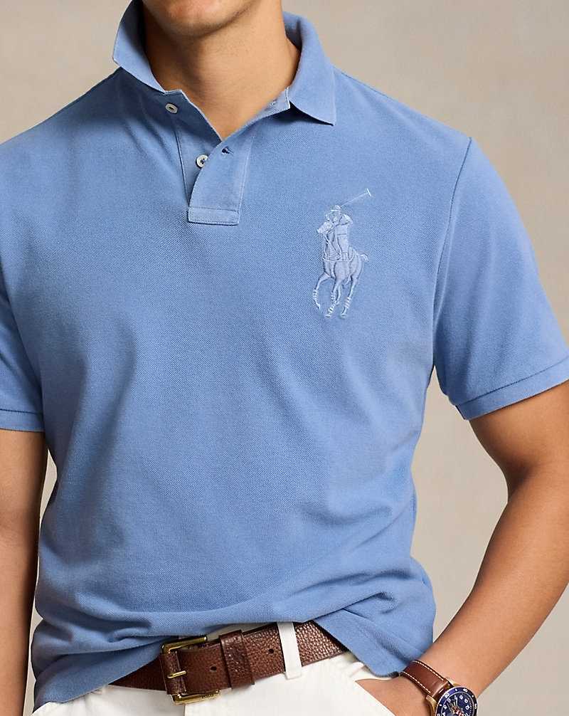 Camisa Polo Ralph Lauren Classic Fit Big Pony Mesh Hombre Azules | OSTGFKI-12 - vista 5