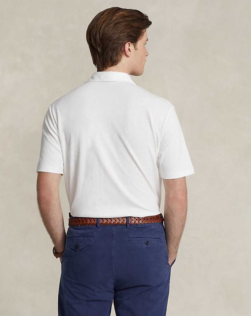 Camisa Polo Ralph Lauren Classic Fit Cotton-Linen Mesh Hombre White/White | UCOXPZT-79 - vista 4