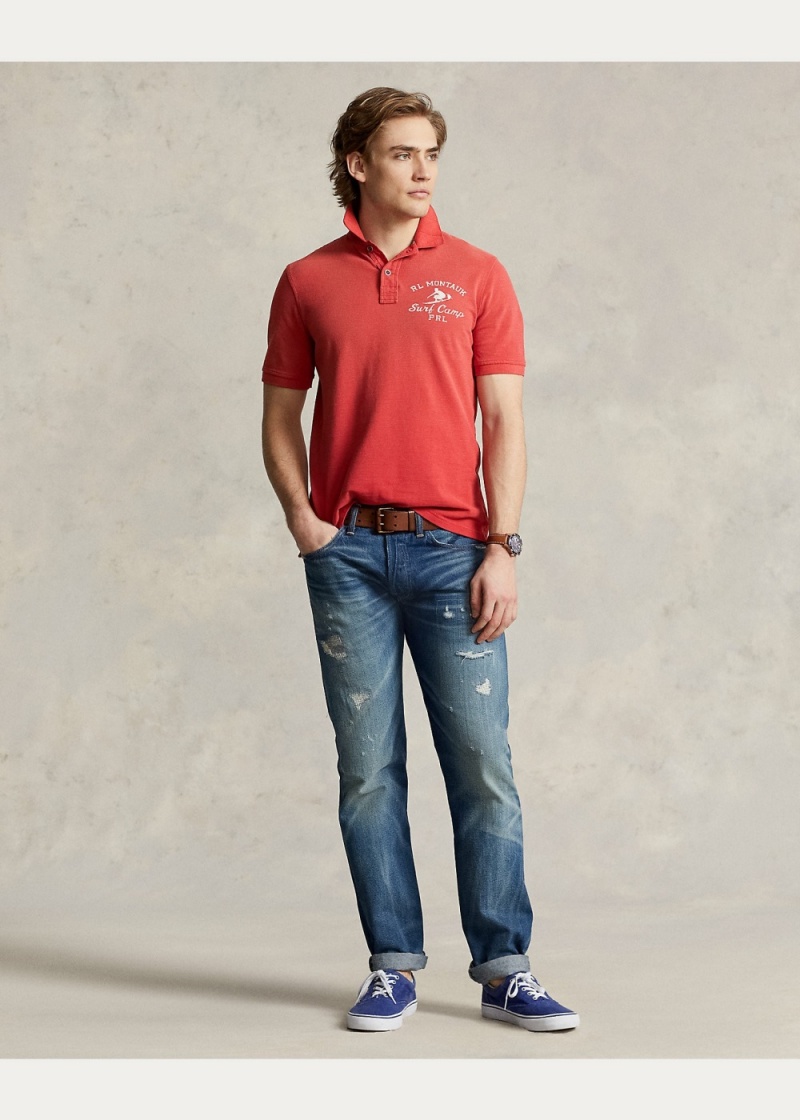Camisa Polo Classic Fit Mesh Estampados Hombre Rojos | OUPC08534 - vista 3