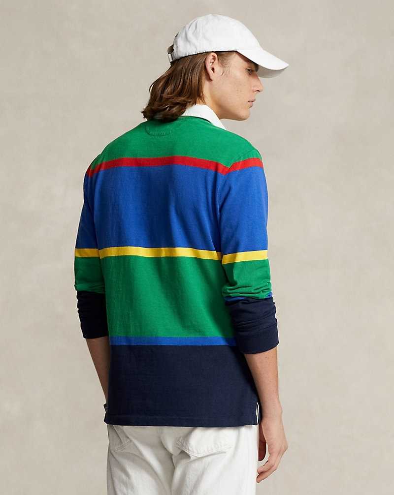 Camisa Polo Ralph Lauren Classic Fit Striped Jersey Rugby Hombre Verdes | KZXJDWO-16 - vista 4
