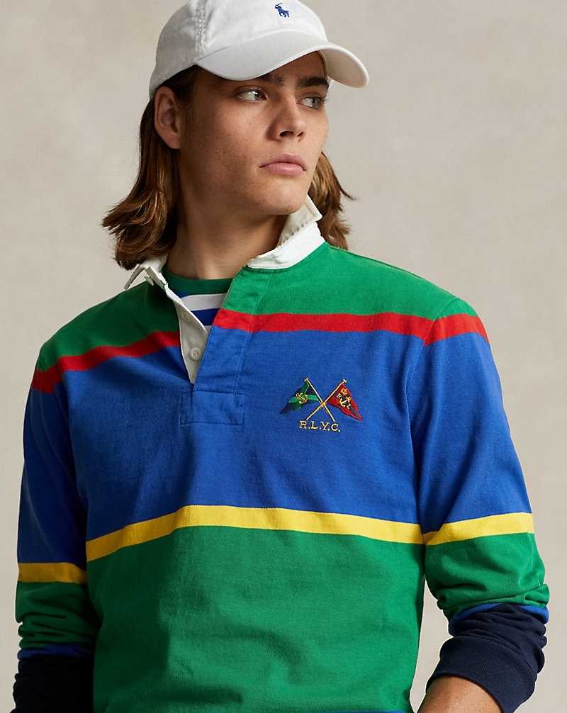 Camisa Polo Ralph Lauren Classic Fit Striped Jersey Rugby Hombre Verdes | KZXJDWO-16 - vista 5