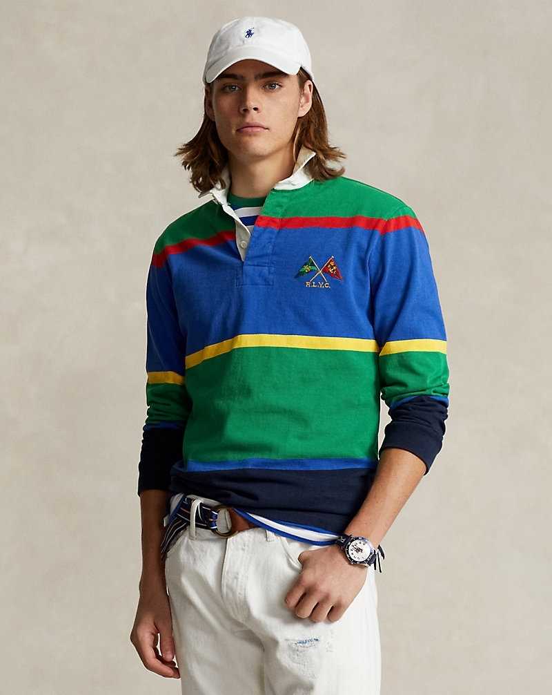 Camisa Polo Ralph Lauren Classic Fit Striped Jersey Rugby Hombre Verdes | KZXJDWO-16 - vista 1
