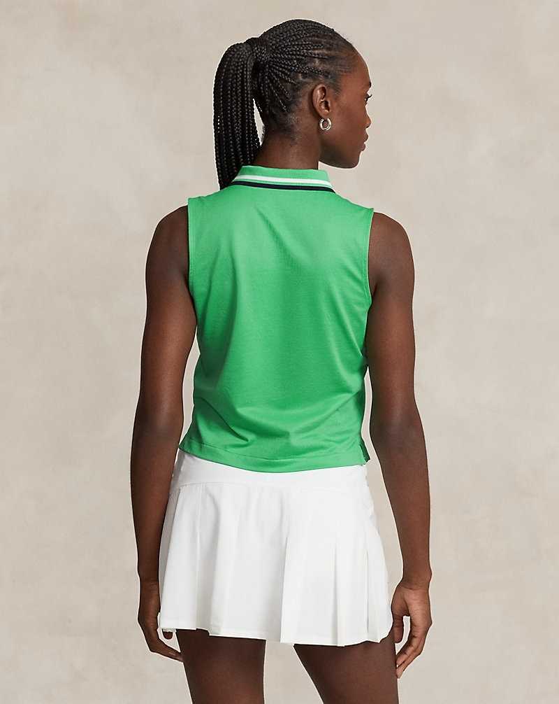 Camisa Polo Ralph Lauren Crop Tailored Fit Sleeveless Mujer Green/Rfnd Nvy/Crmc Wht | NYQLOCI-03 - vista 4