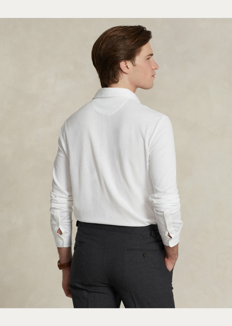 Camisa Polo Custom Slim Algodon-Linen Oxford Polo Hombre Blancos | HKLI06243 - vista 4
