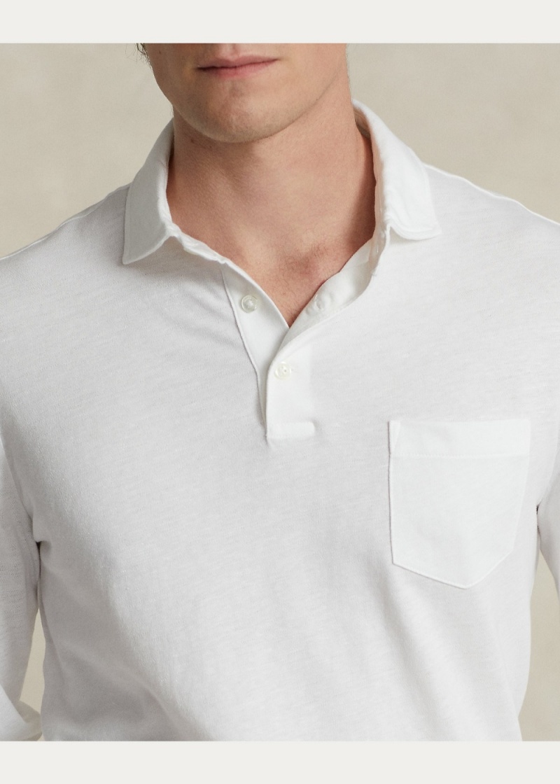 Camisa Polo Custom Slim Algodon-Linen Oxford Polo Hombre Blancos | HKLI06243 - vista 5