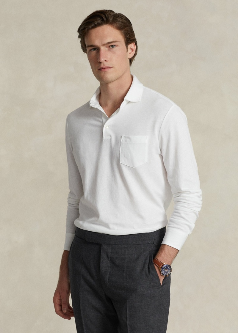 Camisa Polo Custom Slim Algodon-Linen Oxford Polo Hombre Blancos | HKLI06243 - vista 1