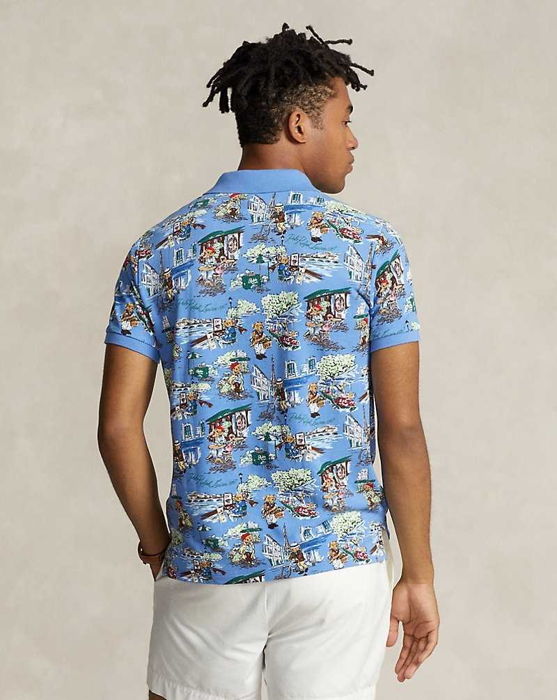 Camisa Polo Ralph Lauren Custom Slim Bear Mesh Hombre Azules Flores | QALIOJC-91 - vista 4