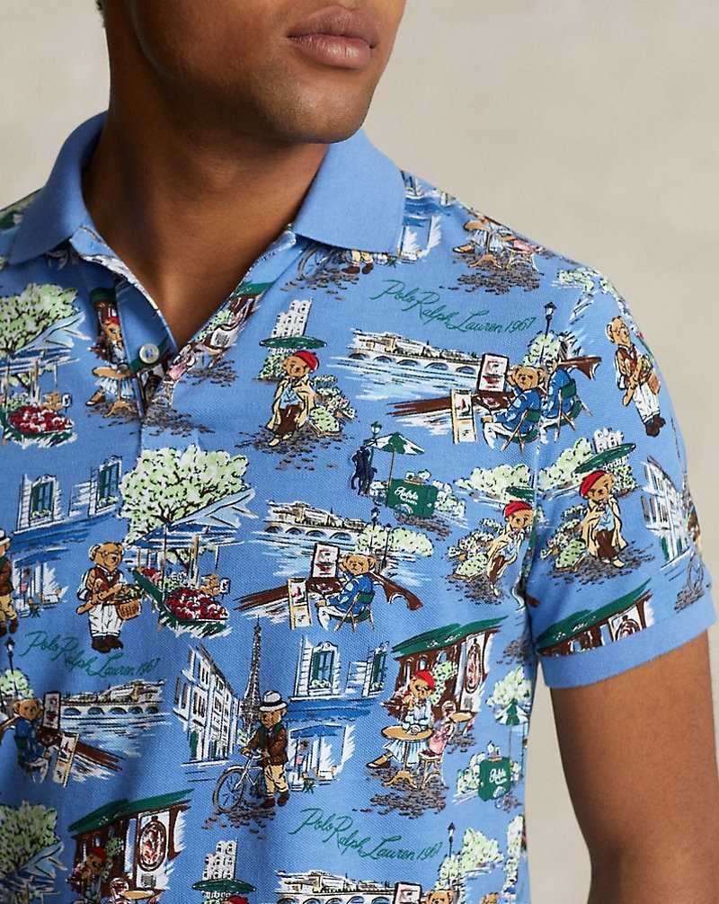 Camisa Polo Ralph Lauren Custom Slim Bear Mesh Hombre Azules Flores | QALIOJC-91 - vista 5