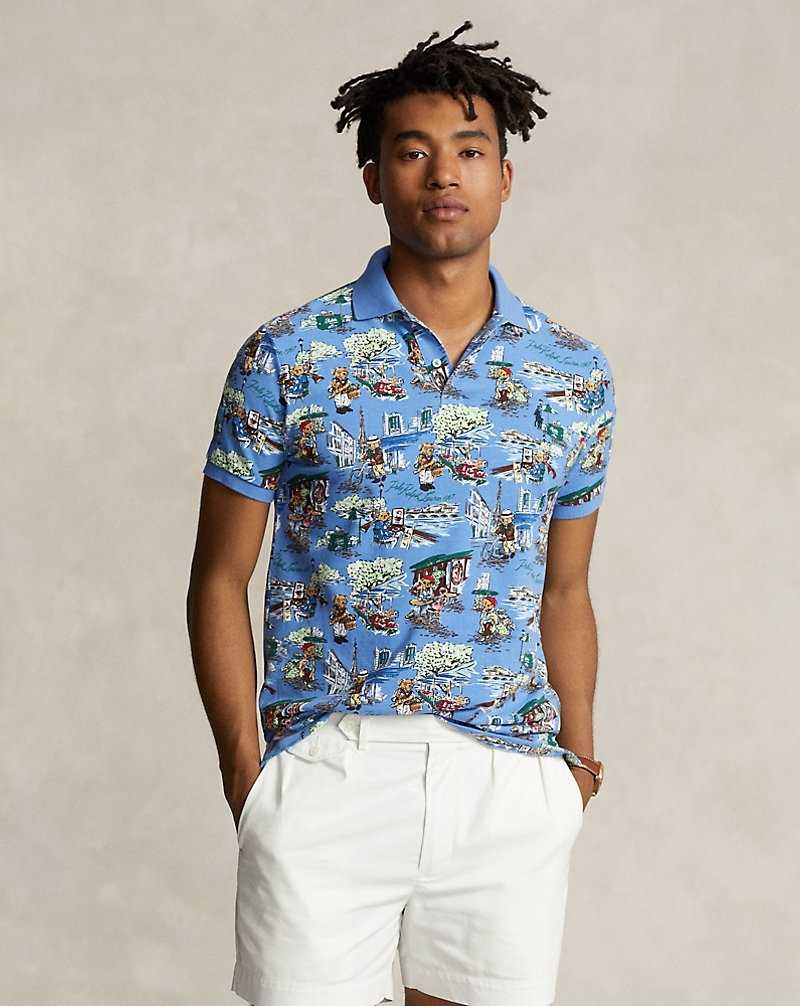 Camisa Polo Ralph Lauren Custom Slim Bear Mesh Hombre Azules Flores | QALIOJC-91 - vista 1