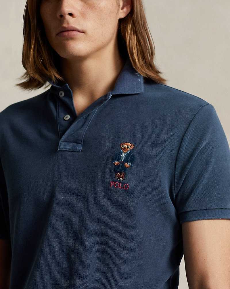 Camisa Polo Ralph Lauren Custom Slim Bear Mesh Hombre Azul Marino | EBZCUMY-92 - vista 5