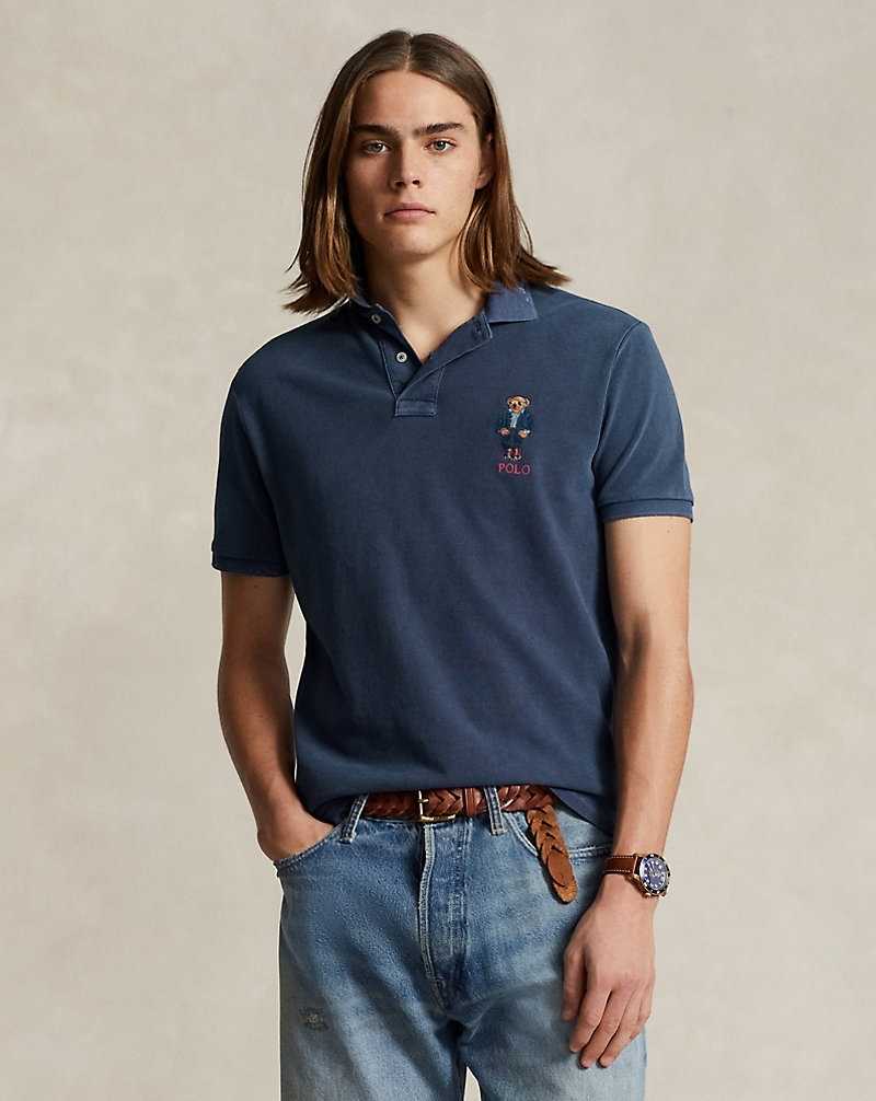 Camisa Polo Ralph Lauren Custom Slim Bear Mesh Hombre Azul Marino | EBZCUMY-92 - vista 1