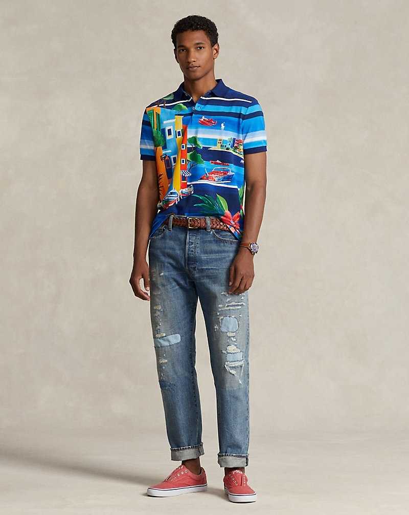 Camisa Polo Ralph Lauren Custom Slim Fit Print Mesh Hombre Azules | JFIUMEZ-16 - vista 3