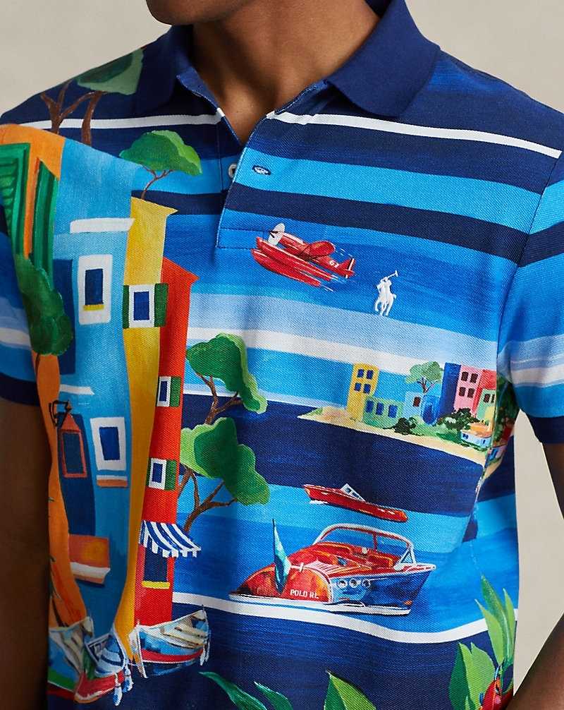 Camisa Polo Ralph Lauren Custom Slim Fit Print Mesh Hombre Azules | JFIUMEZ-16 - vista 5