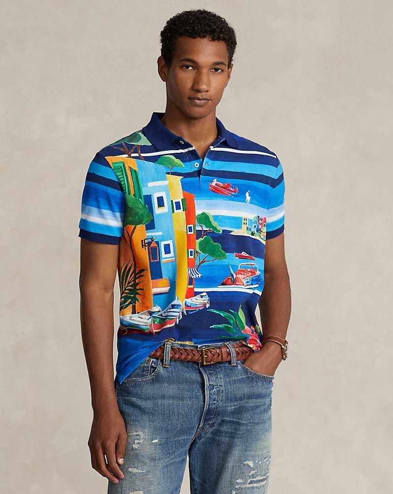 Camisa Polo Ralph Lauren Custom Slim Fit Print Mesh Hombre Azules | JFIUMEZ-16 - vista 1