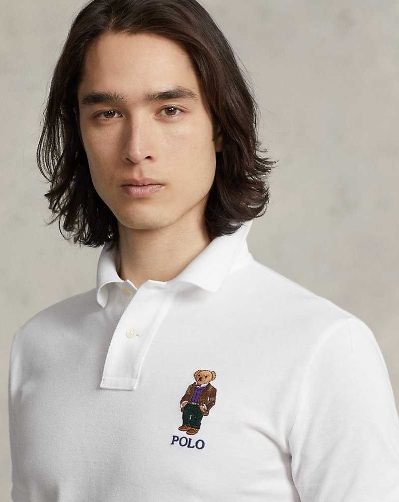 Camisa Polo Ralph Lauren Custom Slim Fit Bear Hombre Blancos | XDZIVKT-27 - vista 5