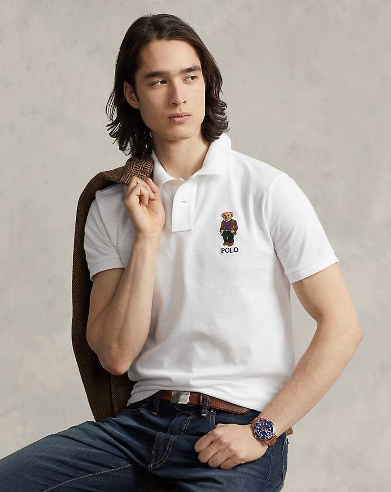 Camisa Polo Ralph Lauren Custom Slim Fit Bear Hombre Blancos | XDZIVKT-27 - vista 1