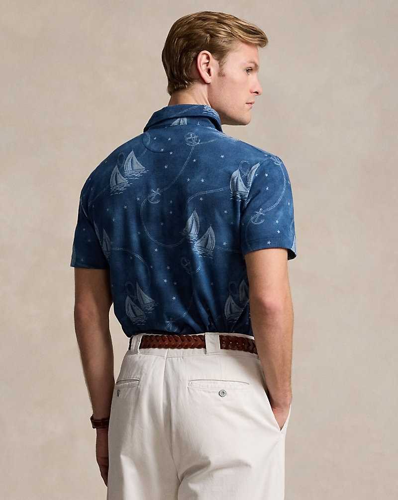 Camisa Polo Ralph Lauren Custom Slim Fit Printed Mesh Hombre Oceans Voyage/Light Chamb | MGYVZNS-86 - vista 4