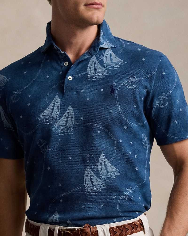 Camisa Polo Ralph Lauren Custom Slim Fit Printed Mesh Hombre Oceans Voyage/Light Chamb | MGYVZNS-86 - vista 5