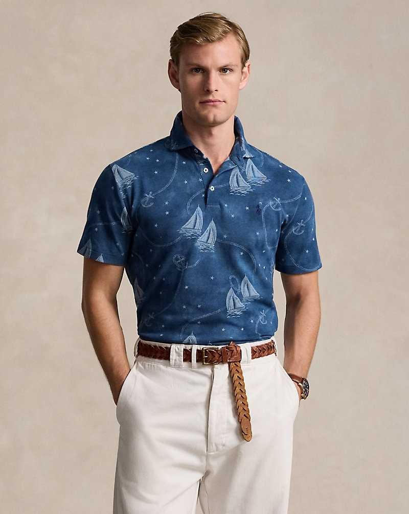 Camisa Polo Ralph Lauren Custom Slim Fit Printed Mesh Hombre Oceans Voyage/Light Chamb | MGYVZNS-86 - vista 1