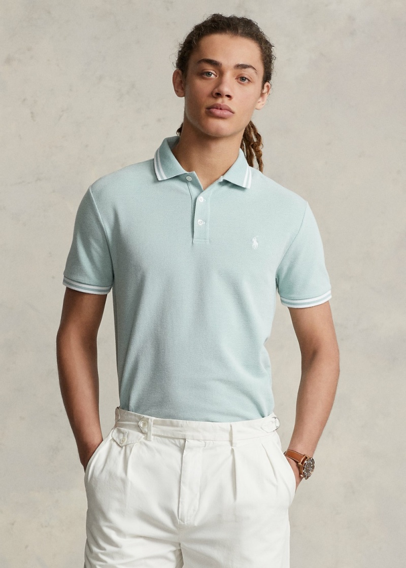 Camisa Polo Custom Slim Fit Stretch Mesh Hombre Blancos | YRGU84021 - vista 1