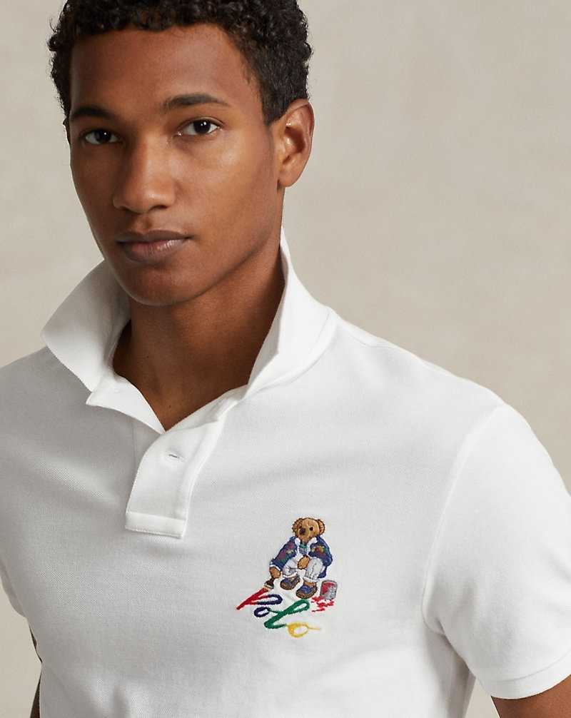 Camisa Polo Ralph Lauren Custom Slim Fit Bear Hombre Blancos | GXIAMZH-32 - vista 5