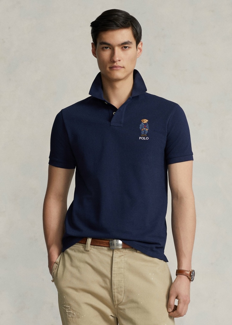 Camisa Polo Custom Slim Fit Polo Bear Hombre Azul Marino | ROPC97582 - vista 1