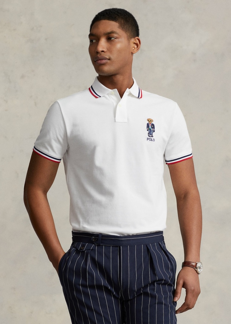 Camisa Polo Custom Slim Fit Polo Bear Hombre Blancos | MEFC76351 - vista 1
