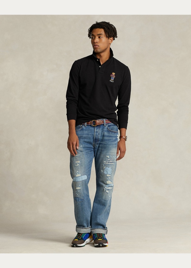 Camisa Polo Custom Slim Fit Polo Bear Hombre Negros | LFKZ41029 - vista 3