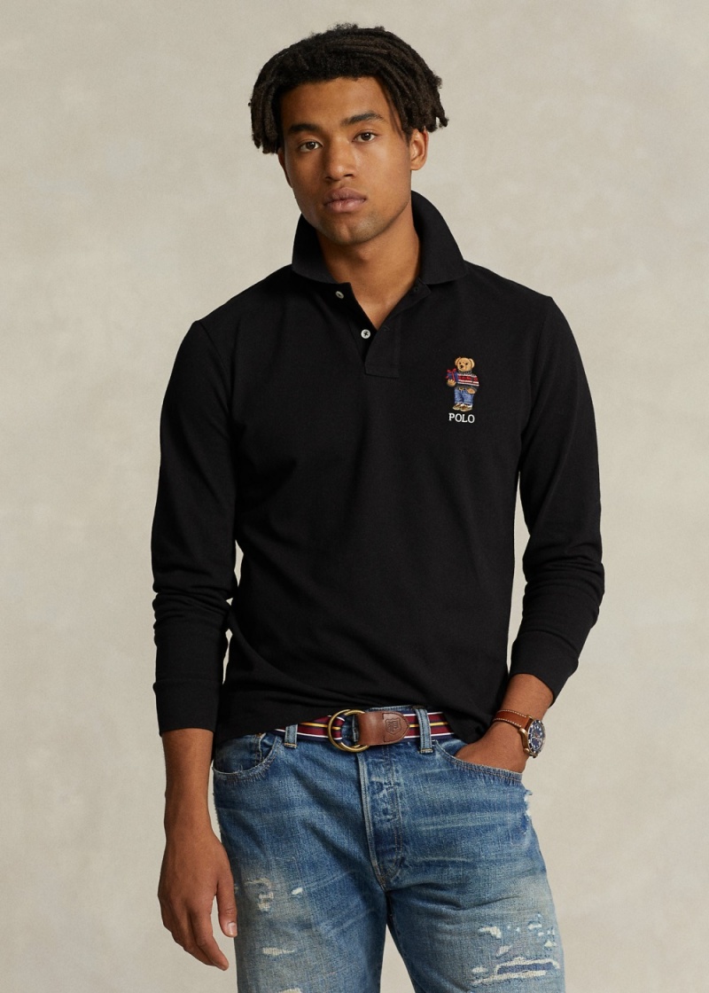 Camisa Polo Custom Slim Fit Polo Bear Hombre Negros | LFKZ41029 - vista 1